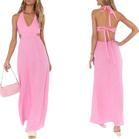 NWT Show Me Your MuMu Marisol Maxi Dress in Bubblegum Gauze Size XS Retail $198 - Picture 1 of 9